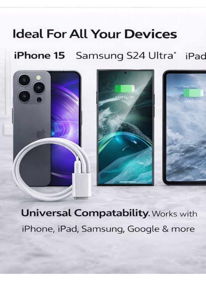 جولدن بلس شاحن فائق السرعة USB-C بقوة 45 واط مع كابل من النوع C بطول 1 متر، متوافق مع أجهزة سامسونج S24 وS23 ألترا، وآيفون 15 برو ماكس، وآيباد، وماك بوك. شاحن جداري USB-C للشحن السريع. - Image 4